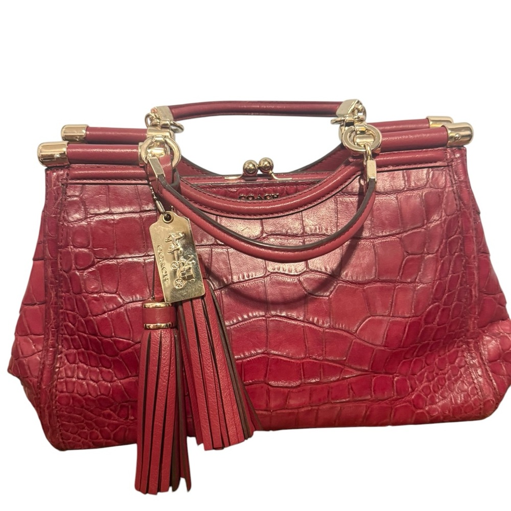 Coach Madison Carrie Croc Classic Embossed Kisslock in Red - Picture 13 of 16